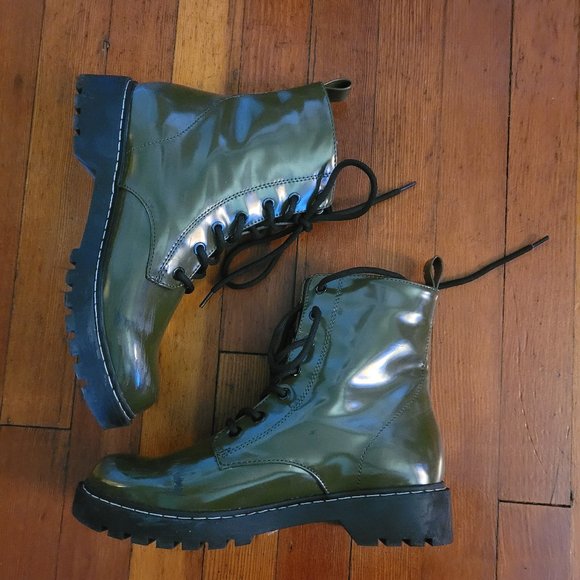 H&M Dark Green Combat Boots, sz 8 EUC - Picture 4 of 8